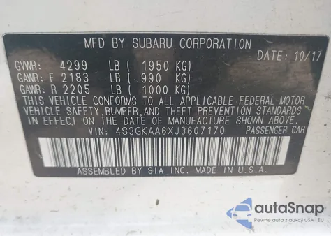 2018 Subaru Impreza 2.0I from USA, damaged, VIN 4S3GKAA6XJ3607170